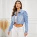 Color-Denim Coat Women Puff Sleeve Short Ripped Denim Jacket Denim Jacket-Fancey Boutique