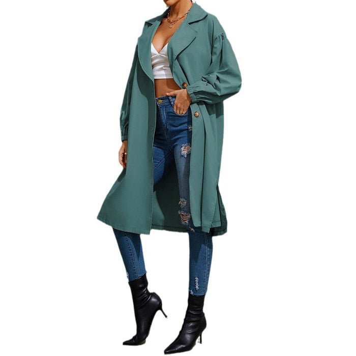 Color-Women Windbreaker Korean Goddess High Sense Loose Fitting Slimming Coat Early Autumn Laid Back Long Sleeve Tooling Little Trench Coat-Fancey Boutique