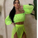 Color-Fluorescein-Split Bikini Veils Swimsuit Women Solid Color Long Sleeve Sexy Swimwear-Fancey Boutique