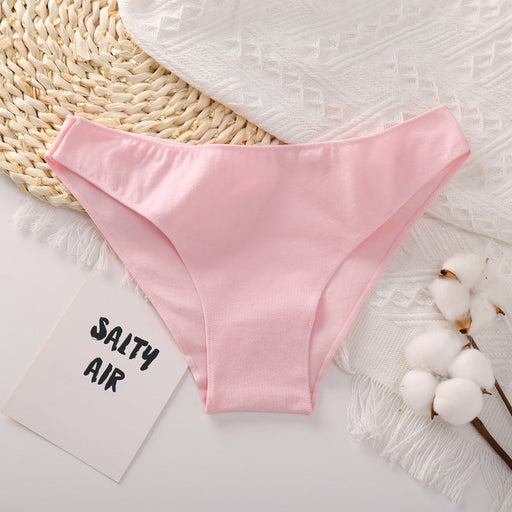 Color-Light Pink-Women Briefs Basic Solid Color Cotton Underwear High Slit Comfortable T-Back-Fancey Boutique