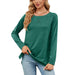 Color-blackish green-Autumn Winter round Neck Contrast Color Loose Long-Sleeved T-shirt Split Top Women-Fancey Boutique