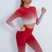 Color-Dark red with long sleeves-Gradient Sports Long Sleeve Trousers Suit Fitness Running Yoga Long Sleeve Tights-Fancey Boutique