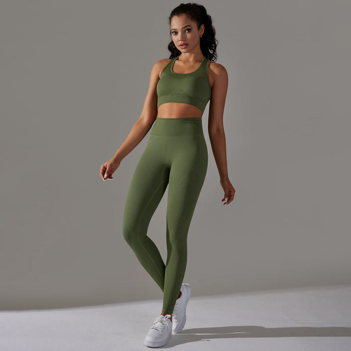 Color-Vest Trousers Suit-Army Green-Yoga Wear Suit Seamless Breathable Vest Sports Underwear High Waist Hip Lift Fitness Pants Suit-Fancey Boutique