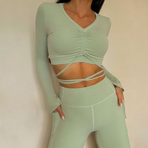 Color-Yoga Clothes Suit Women Drawstring Coat Flared Cuffs High Waist Abdominal Shaping Slimming Yoga Bell Bottom Pants-Fancey Boutique