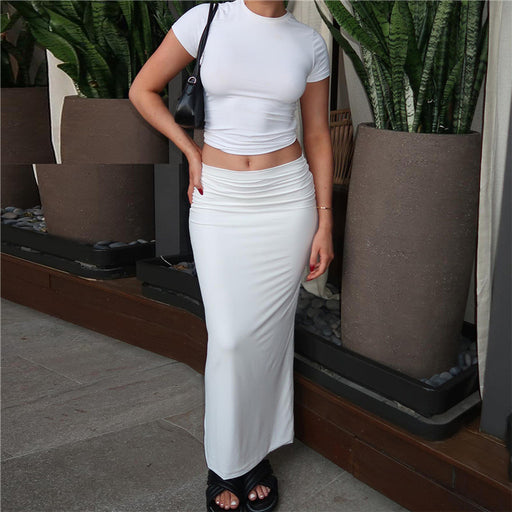 Color-Spring Summer Women Clothing Cropped T shirt High Waist Sheath Skirt Casual Suit-Fancey Boutique