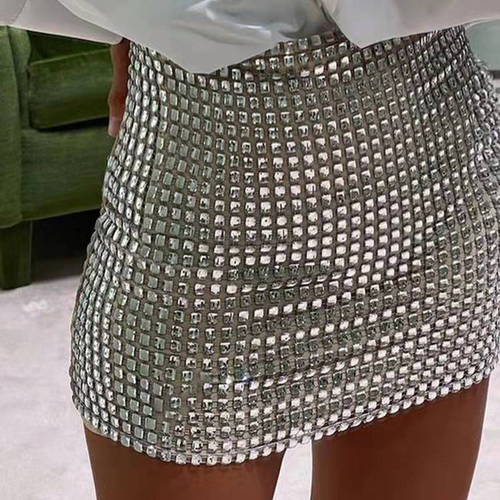 Color-Spring Sexy Women Wear Solid Color Slim Mesh Sequined Hip Bag Skirt Women-Fancey Boutique