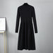 Color-Half Turtleneck Knitted Dress Autumn Winter Long Sleeve Waist Controlled Base Slim Black Woolen Women-Fancey Boutique