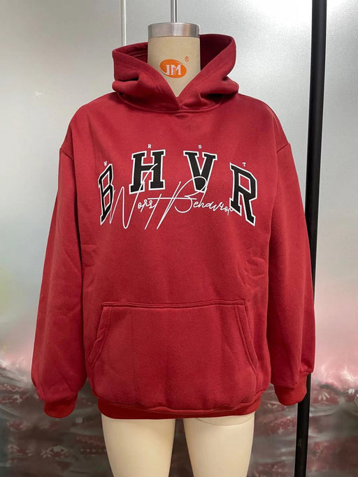 Color-Red-Women Clothing Hoodie Game Letter Graphic Printing plus Velvet Warm Long Sleeve Autumn Winter-Fancey Boutique