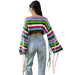 Color-Women Rainbow Striped Fringed Sweater Sexy Ultra Short Cropped Loose Sweater-Fancey Boutique