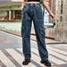 Color-Navy Blue-Washed Semi Elastic Design Personality Denim Cargo Pants Casual Pants Women-Fancey Boutique