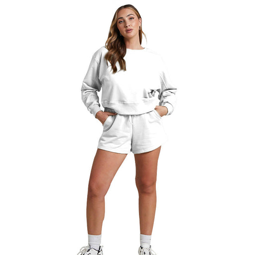 Color-White-Solid Color Long Sleeve Sweaters Women Clothing Short Two-Piece Casual Shorts Suit-Fancey Boutique