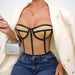 Color-Boning Corset Bra Sexy Beauty Back See Through Slim Fit Line Contrast Color Waistband Chest Pad Top Women-Fancey Boutique