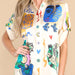 Color-Summer Graffiti Printing Satin Short Sleeve Collared Shirt Trousers Casual Two Piece Suit-Fancey Boutique