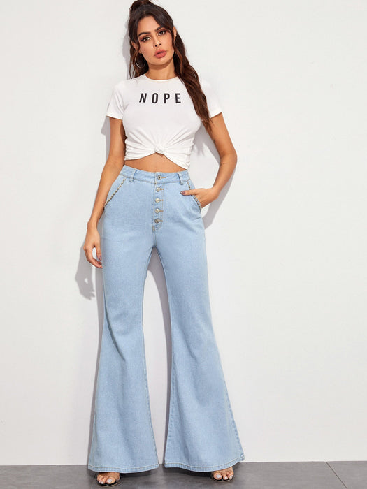 Color-Women Clothing Casual All Match Big Horn Wide Leg Denim Trousers-Fancey Boutique