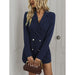 Color-Purplish Blue-Spring Autumn Office V Neck Buttons Suit Dress-Fancey Boutique