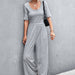 Color-Spring Summer Short Sleeve U Collar Loose Wide Leg Jumpsuit-Fancey Boutique