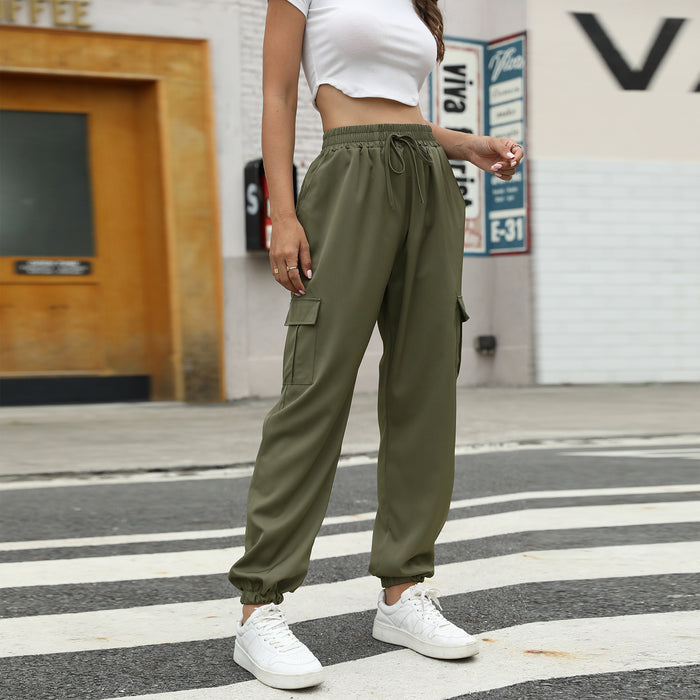 Color-Autumn Winter Lacing Loose Cargo Pants Casual Pocket Ankle-Tied Trousers-Fancey Boutique