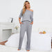 Color-Gray-Solid Color round Neck Knitted Top Home Wear Casual Suit-Fancey Boutique