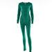 Color-Green-Popular Sexy Tight Sweater Trousers Fashionable All Match Striped Knitted Long Sleeve Jumpsuit Women-Fancey Boutique