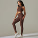 Color-Brown-Seamless Knitted Zipper Thread Sexy Sports Vest Pants Yoga Clothes Fitness Suit Women-Fancey Boutique