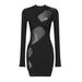 Color-Summer Women Clothing Black Long Sleeve Geometric Abstract Hollow-out Semi-Transparent Mesh Sexy Bandage One-Piece Dress-Fancey Boutique