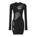 Color-Black-Summer Women Clothing Black Long Sleeve Geometric Abstract Hollow-out Semi-Transparent Mesh Sexy Bandage One-Piece Dress-Fancey Boutique