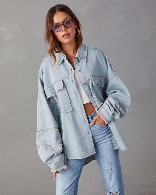 Color-Blue-Casual Denim Jacket Autumn Washed Solid Color Mid Length Jacket-Fancey Boutique