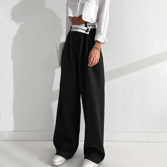 Color-Spring Summer Office Contrast Color Work Pant Women Casual Draping Mopping Pants Wide Leg Pants Design Women Clothing-Fancey Boutique