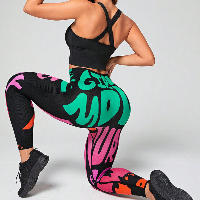 Color-Graffiti Printing Yoga Pants Tight Seamless High Waist Hip Lift Quick Drying Nude Feel Breathable Sports Fitness Yoga Pants Yoga Pants-Fancey Boutique
