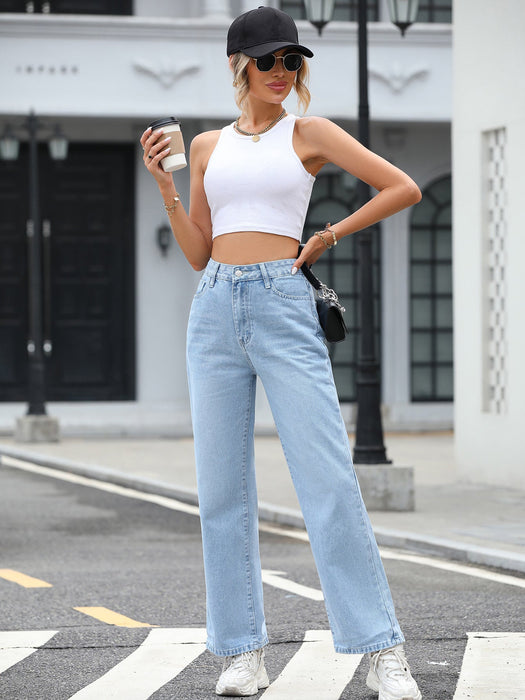 Color-High Waist Drooping Straight Jeans Women Loose Casual-Fancey Boutique