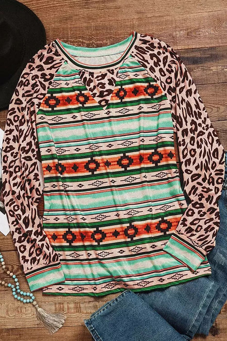 Color-Autumn Leopard Print Diamond Long Sleeve Pullover round Neck Loose Women T shirt-Fancey Boutique