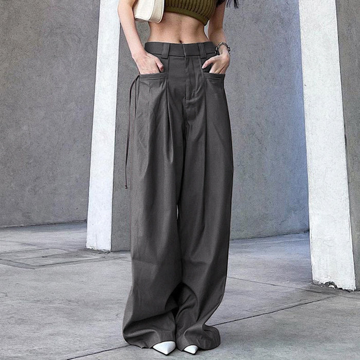 Color-Summer sexy Retro Street Loose Low Waist Solid Color Woven Pants-Fancey Boutique