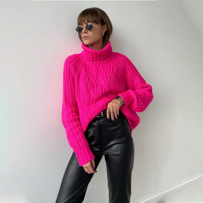 Color-Street Autumn Winter Graceful Fashionable Casual Turtleneck Knitted Pullover Long Sleeve Women Sweater-Fancey Boutique