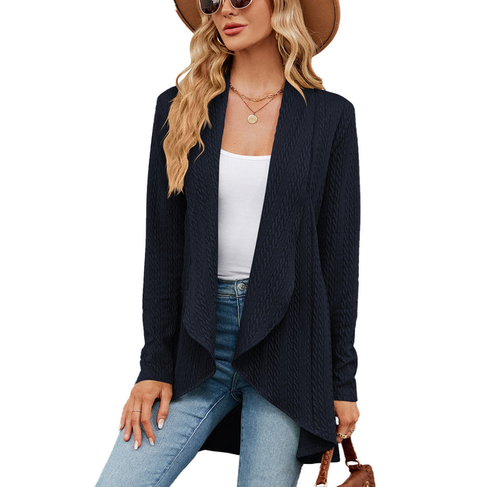 Color-Navy Blue-Autumn Winter Long Sleeve Solid Color Loose Cardigan Top Women Knitting Coat-Fancey Boutique