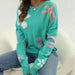 Color-Women Jacquard Contrast Color Floral Sweater O neck Short All Match Casual Pullover Sweater-Fancey Boutique