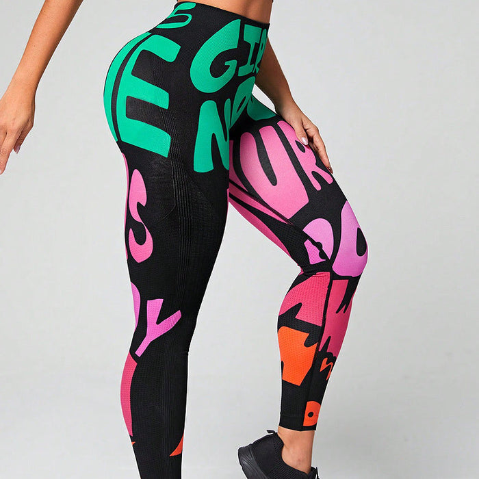 Color-Graffiti Printing Yoga Pants Tight Seamless High Waist Hip Lift Quick Drying Nude Feel Breathable Sports Fitness Yoga Pants Yoga Pants-Fancey Boutique