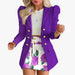 Color-Purple-Autumn Winter Women Clothing Printing Princess Sleeves Office Slim Fit Short Skirt Set-Fancey Boutique