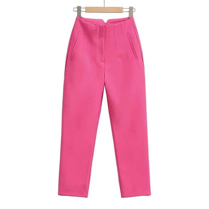 Color-Rose Pink Pants-Women Clothing RA French Multi-Color Candy Small Suit Casual Ankle Banded Pants Wild Suit-Fancey Boutique