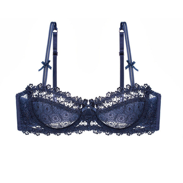Color-Blue-Lace Cutout Embroidered Lace Bow Shoulder Sneaky Design Girl Bra-Fancey Boutique