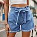 Color-Women Clothing Elastic Waist Design High Waist Bow Lace-up Denim Shorts Women-Fancey Boutique