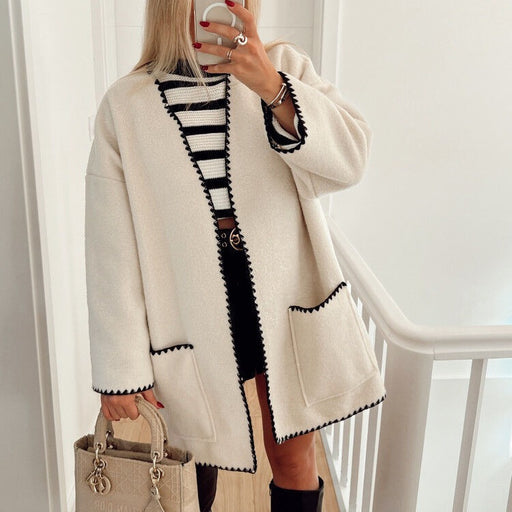 Color-Women Color Contrast Woolen Coat Autumn Winter-Fancey Boutique