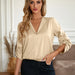 Color-Apricot-Fall Winter Women Clothes Wind V neck Casual Solid Color Loose Long Sleeves Top-Fancey Boutique