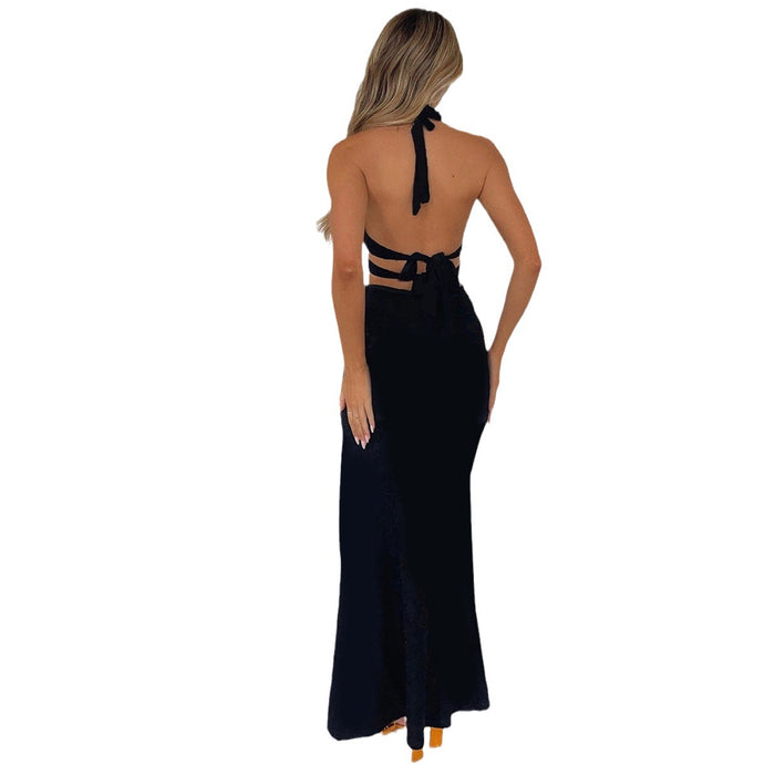 Color-Summer Sexy Halter Dress Arrival Hollow Out Cutout out Tied Side Slit Irregular Asymmetric Maxi Dress-Fancey Boutique