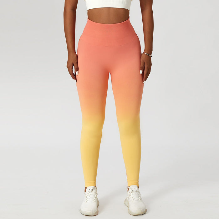 Color-Rose Yellow-Gradient Seamless Yoga Pants Women Hanging Dyed Peach Hip Lifting Sport Tights High Waist Belly Contracting Running Fitness Pants-Fancey Boutique