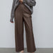 Color-Brown Leather Straight Leg Pants High Waist Casual Leather Pants Autumn Winter Pants Office Trousers for Women-Fancey Boutique