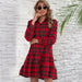 Color-Spring Summer Tiered Dress Plaid Shirt Long Sleeve Single Breasted Women Clothing-Fancey Boutique