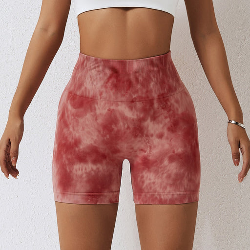 Color-Red-Spring Splash Dyeing Seamless Yoga Shorts Women Sports Fitness Shorts High Waist Hip Lift Skinny Yoga Pants-Fancey Boutique