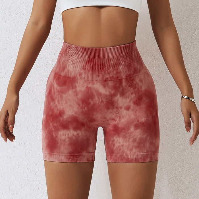 Color-Red-Spring Splash Dyeing Seamless Yoga Shorts Women Sports Fitness Shorts High Waist Hip Lift Skinny Yoga Pants-Fancey Boutique