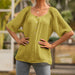 Color-Women Clothing Button Square Collar Loose Short Sleeve Shirt Top Women-Fancey Boutique