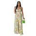 Color-Yellow-Women Summer Sexy Backless Print Wide Leg Jumpsuit Women-Fancey Boutique